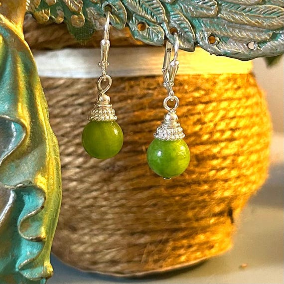 Green Quartzite and Silver Dangle Earrings