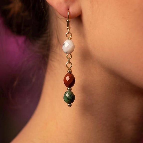 Gemstone Trio Dangle Earrings