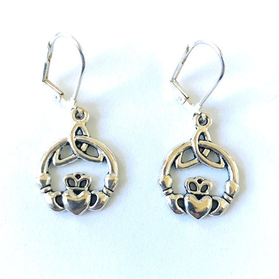 Siobhan’s Silver Claddagh Celtic Knot Lever Back Earrings