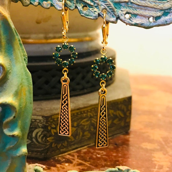 Swarovski Crystal Gold Celtic Braid Dangle Earrings