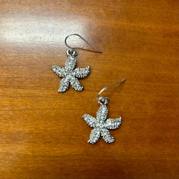 Silver Rhinestone Starfish Dangle Earrings