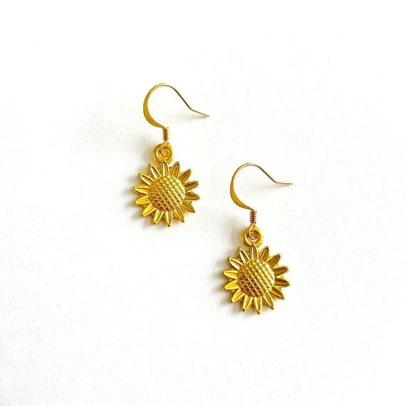 Gold Sunflower Dangle Earrings