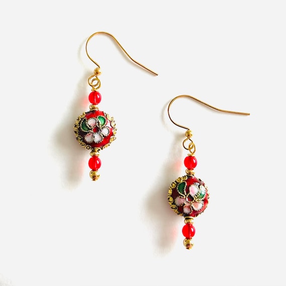Romantic Red Cloissone Earrings