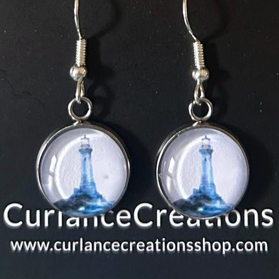 Lighthouse Glass Cabochon Earrings