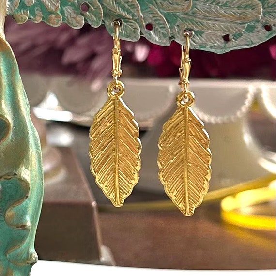 Gold Oak Leaf Dangle Earrings