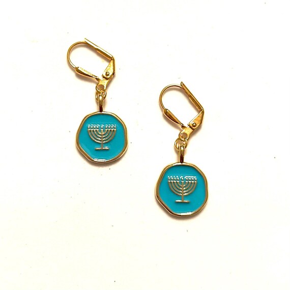 Enamel Hanukkah Menorah Charm Earrings
