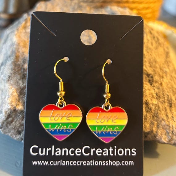 Pride Love Wins Rainbow Heart Dangle Earrings