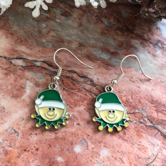 Christmas Elf Enamel Dangle Earrings