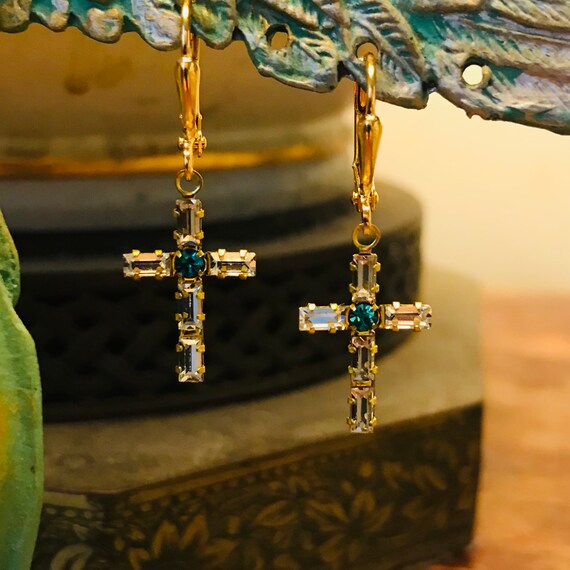 Swarovski Crystal Cross Dangle Earrings