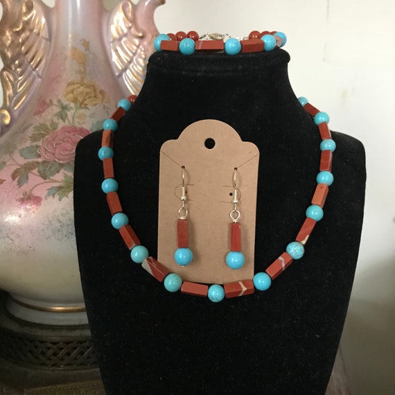 Jasper, Agate and Magnesite Necklace, Bracelet and Earring Set