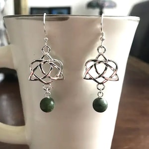 Connemara Marble and Silver Celtic Knot Charm Dangle Earrings