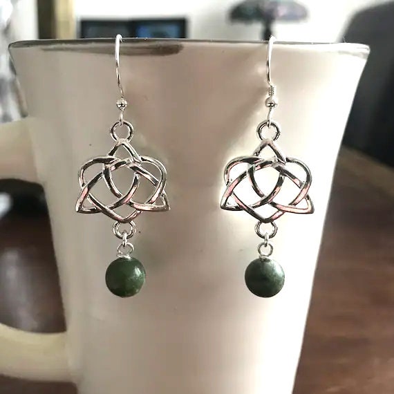 Connemara Marble and Silver Celtic Knot Charm Dangle Earrings