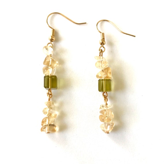 Citrine and Peridot Crystal Cube Dangle Earrings