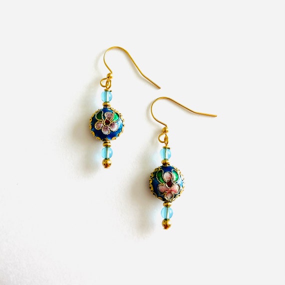 Pretty Blue Cloissone Dangle Earrings