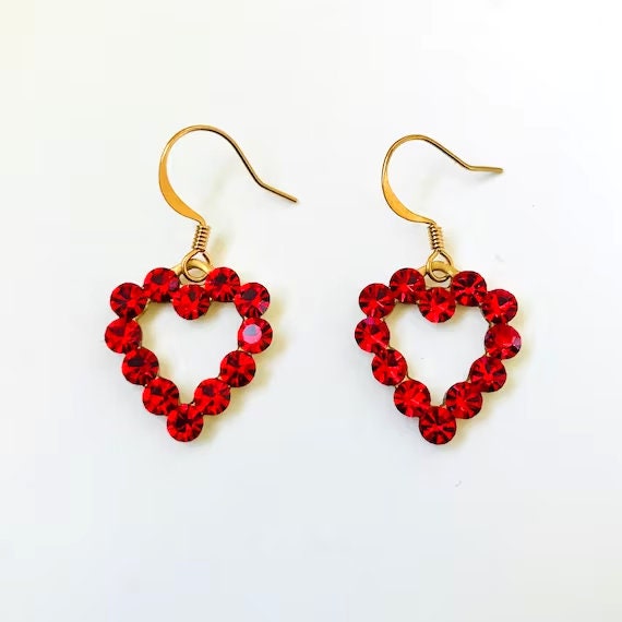 Red Swarovski Rhinestone Heart Earrings