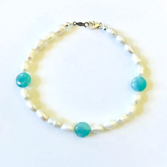 Freshwater Pearl and Blue Quartz Bracelet