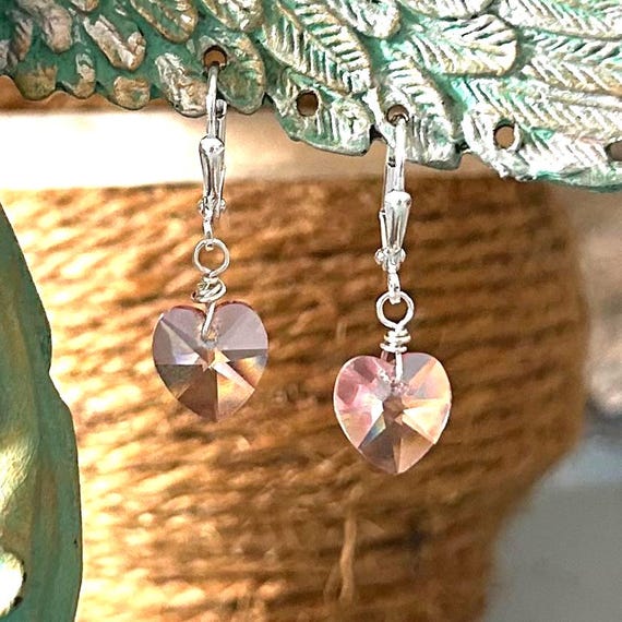 Light Pink Crystal Heart Dangle Earrings