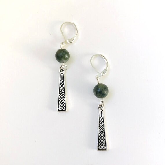 Connemara Marble and Celtic Silver Braid Dangle Earrings