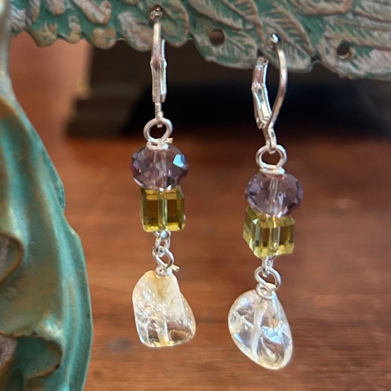 Citrine and Crystal Sterling Silver Dangle Earrings