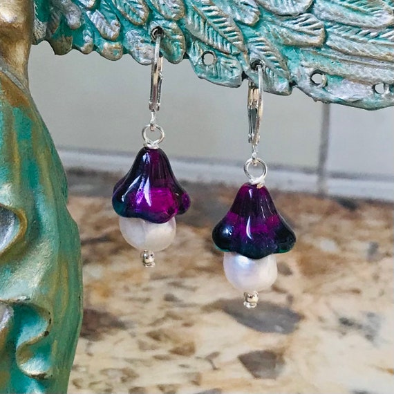 Baroque Pearl and Vintage Czech Glass Dangle Earrings