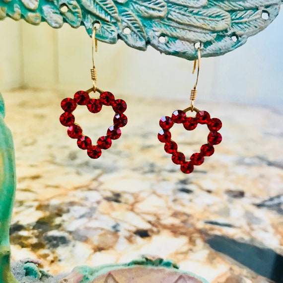 Red Swarovski Rhinestone Heart Earrings