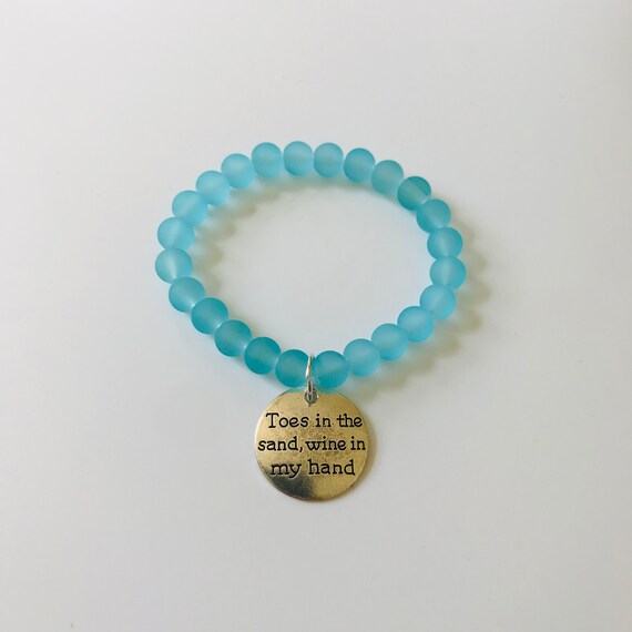 Aqua Blue Frosted Glass Toes in the Sand Stretch Bracelet