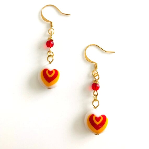 Lamp Worked Opaque Glass Heart Dangle Earrings