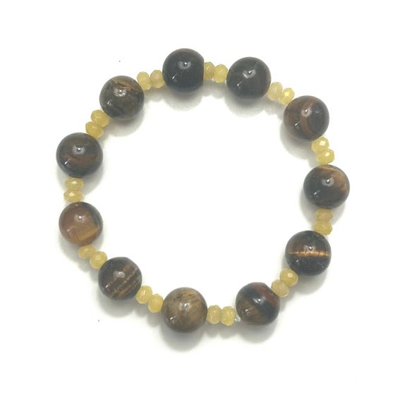 Protection and Wisdom Tiger's Eye and Yellow Jade Bracelet