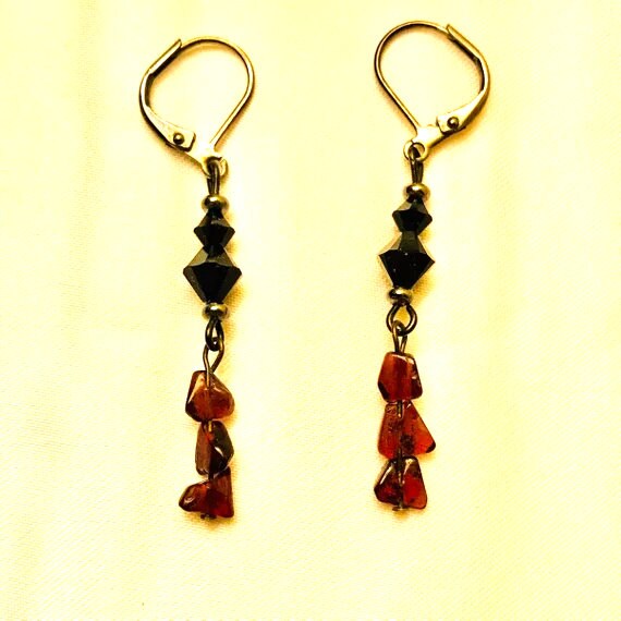 Veronica's Victorian Garnet and Swarovski Crystal Dangle Earrings