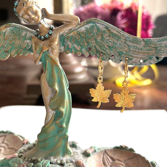 Gold Maple Leaf Dangle Earrings