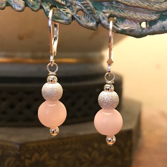 Silver Stardust and Rose Quartz Dangle Earrings