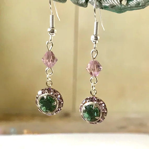 Peridot and Vintage Rose Swarovski Charm Earrings
