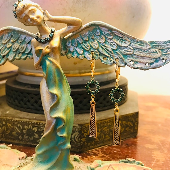 Gold Celtic Braid and Swarovski Crystal Dangle Earrings