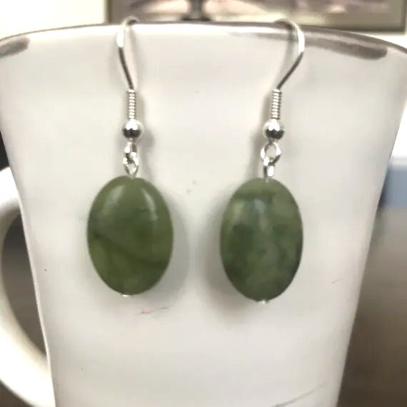 Irish Connemara Marble Oval Sterling Silver Dangle Earrings