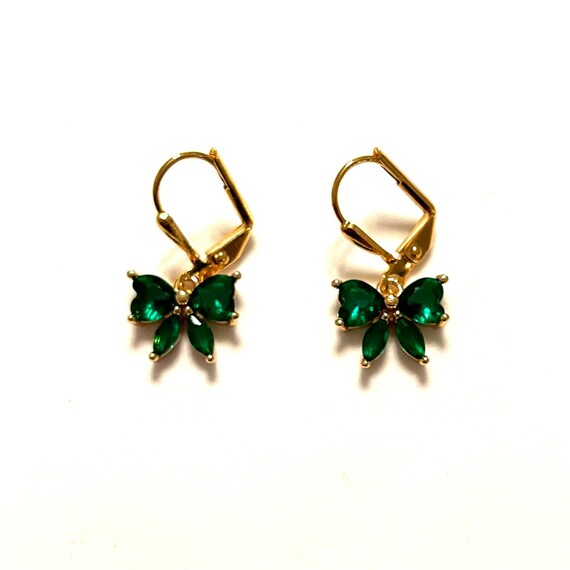 Green CZ Christmas Bow Earrings