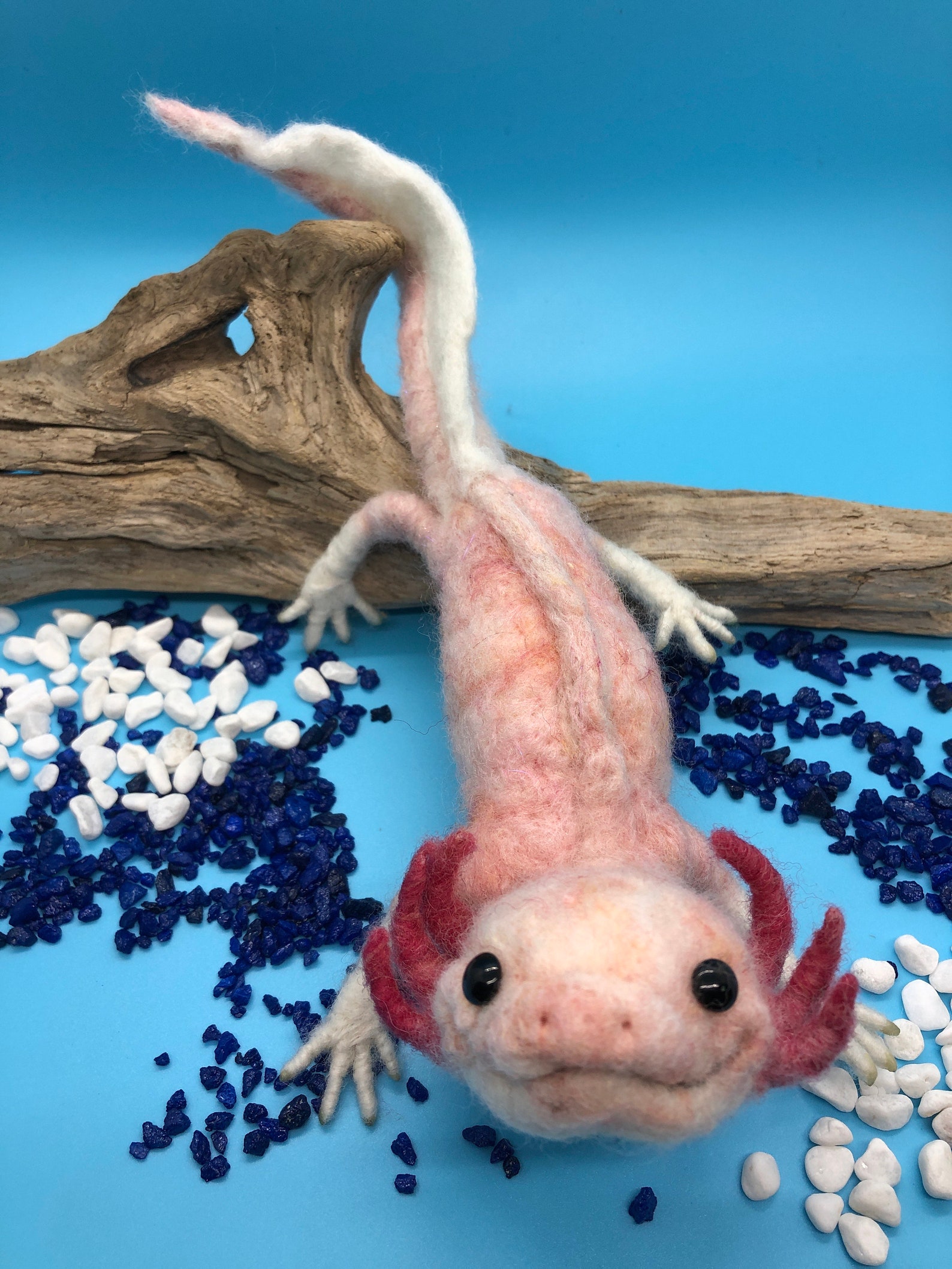 Pink needle felted baby axolotl sculpture | Etsy