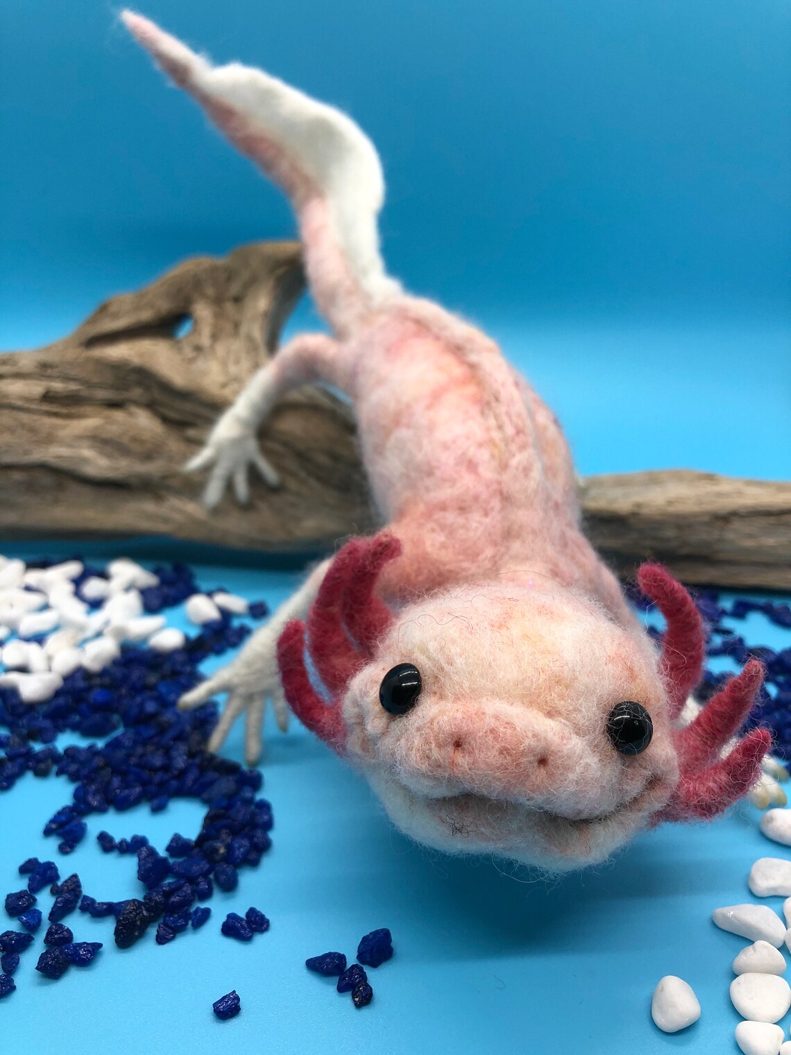 Pink needle felted baby axolotl sculpture | Etsy