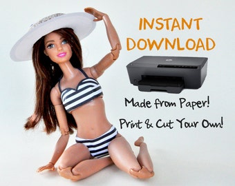 Barbie swimsuit, Barbie Black bikini, eco friendly toys, DIY Made from A4 paper