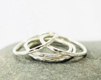 Thin Stacking Rings, Sterling Silver, Slim Stacking Rings, Hammered Rings, Stacking Ring Set,  Stacker, Stackable  Faceted, Minimalist Rings