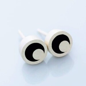 Black Resin & Silver Stud Earrings, Sterling Silver Earrings, Dot, Circle, Moon, Mid Century, Modern, Stud Earrings, Simple Earrings