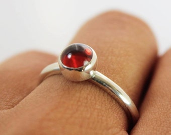 Garnet Stacking Ring - Sterling Silver Ring, Silver Garnet Ring, Red Gemstone Ring, Modern Ring, Engagement ring, January Birthstone Ring