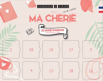 Calendrier de l’avent MA CHERIE – 25 bons d'amour pour sa FEMME - Calendrier de l’avant ou de l’après pour adulte