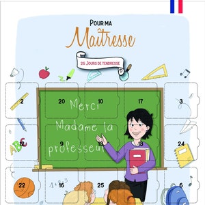 Calendrier Maîtresse et Professeur 25 jours à personnaliser