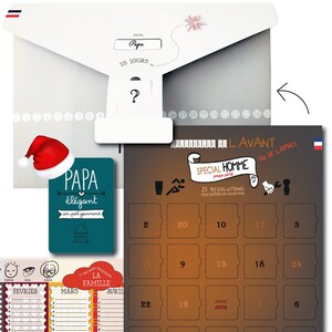Surprise Papa Lettre géante - 3 cadeaux pour papa et futur papa dans une Pochette surprise - Calendrier 25 résolutions - Carte de voeux papa