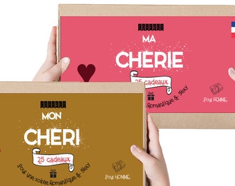 Cadeau spécial couple mon chéri ou ma chérie - Coffret 25 surprises et défis à partager en amoureux