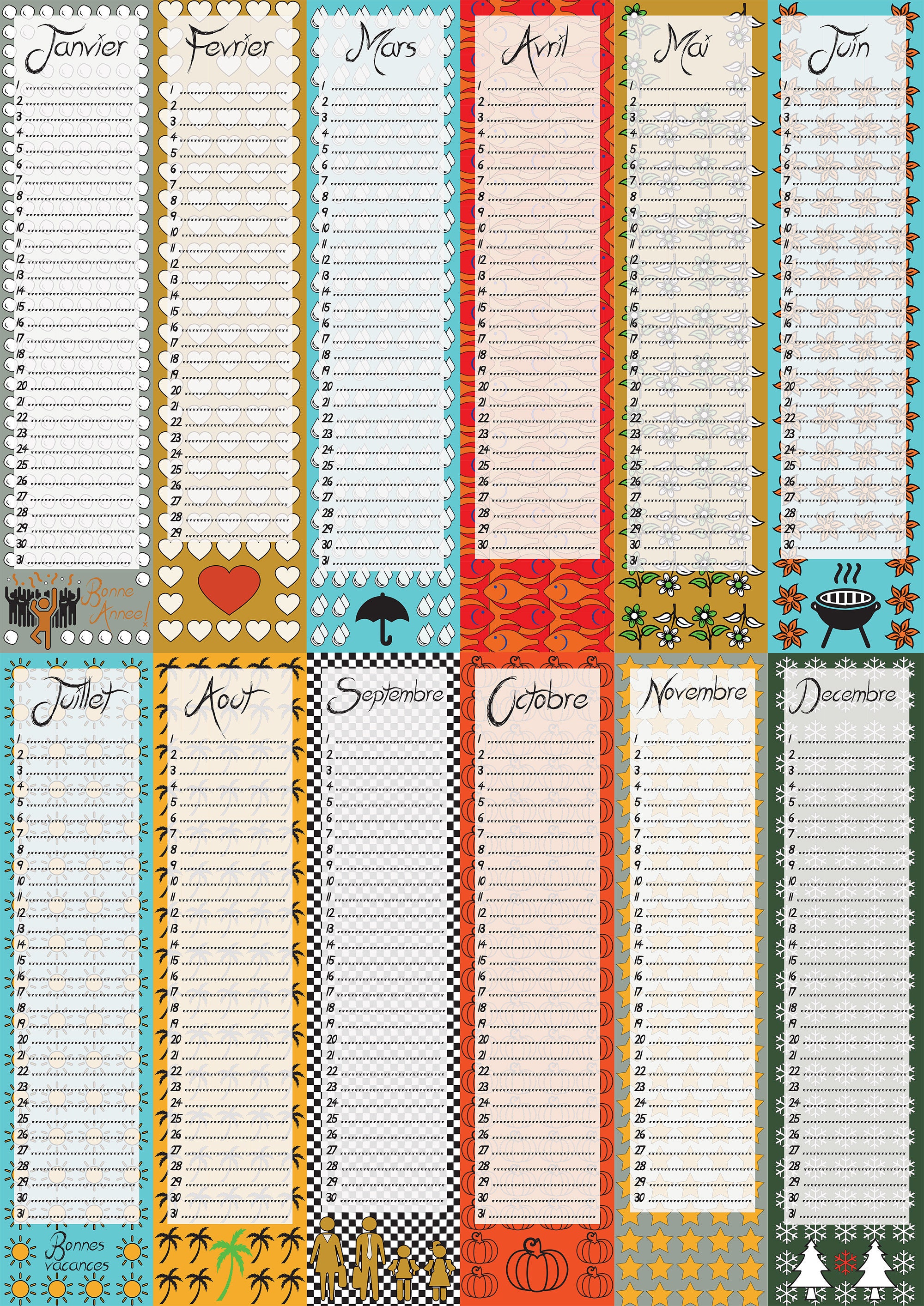 Calendrier Perpétuel Anniversaire Poster Souple A3