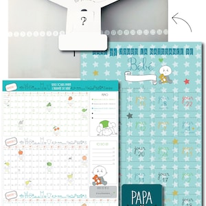 Cadeau futurs parents - Pochette surprise composée d'un calendrier de l'avant naissance + un poster grossesse + une surprise