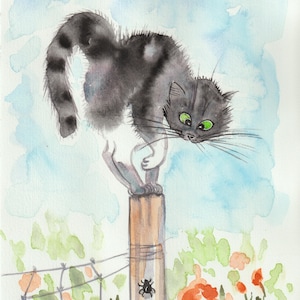 aquarelle originale peinte à la main Chat et araignée