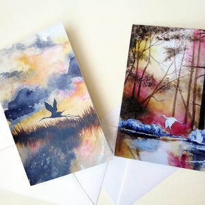 Double postcards from my original bird watercolors
