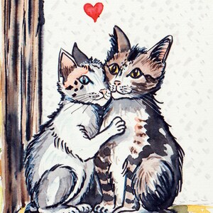 Carte aquarelle originale peinte à la main Chatons d'amour